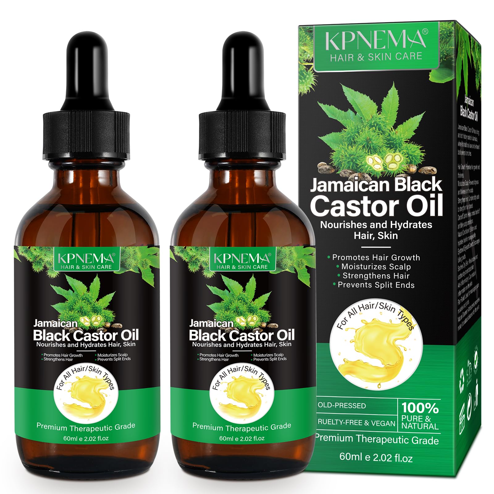 KPNEMA Jamaican Black Castor Oil for Hair Growth – 2 Pack, Cold Pressed & 100% Natural