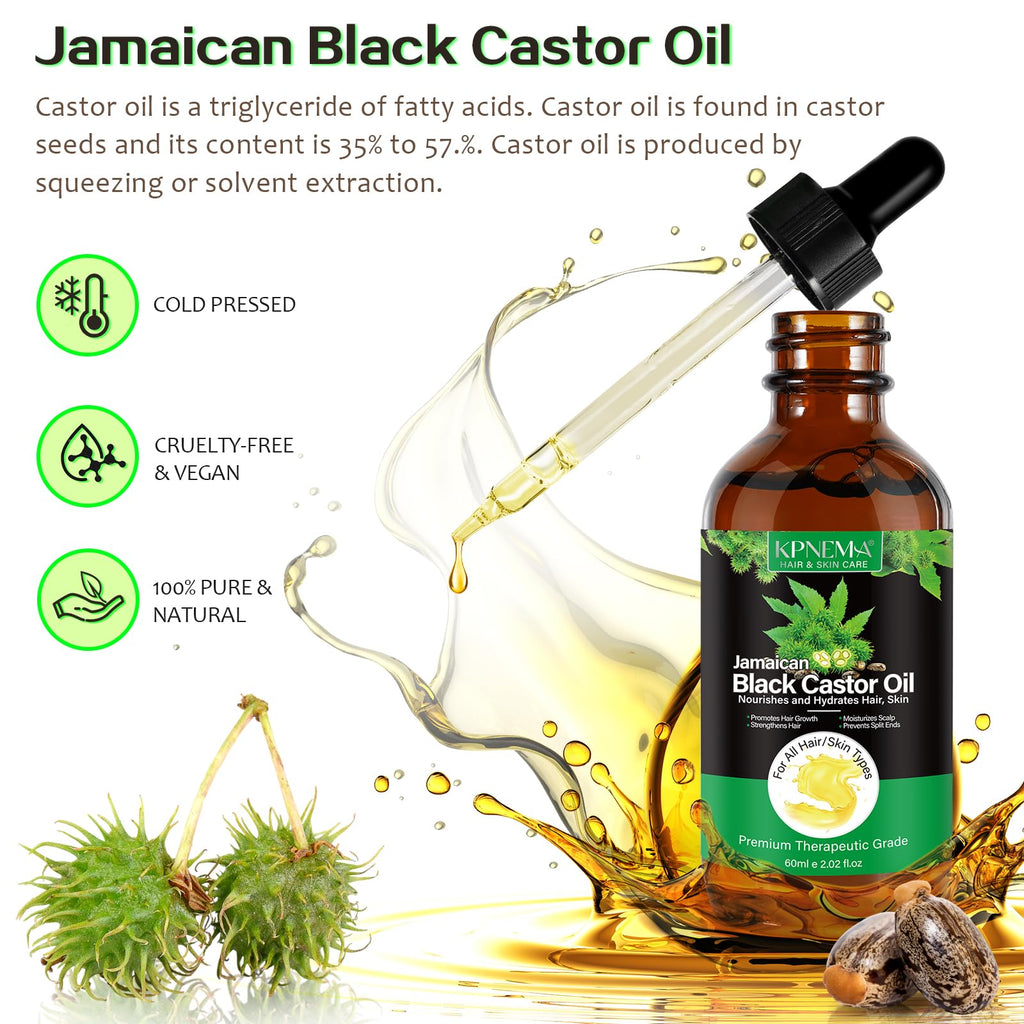 KPNEMA Jamaican Black Castor Oil for Hair Growth – 2 Pack, Cold Pressed & 100% Natural