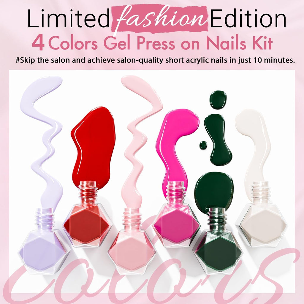 KQueenest 4 Packs Gel Press On Nails – Almond Stiletto Cat Eye, Dark Chrome & Glitter Kit, 96 Pcs Valentines Gift Kit