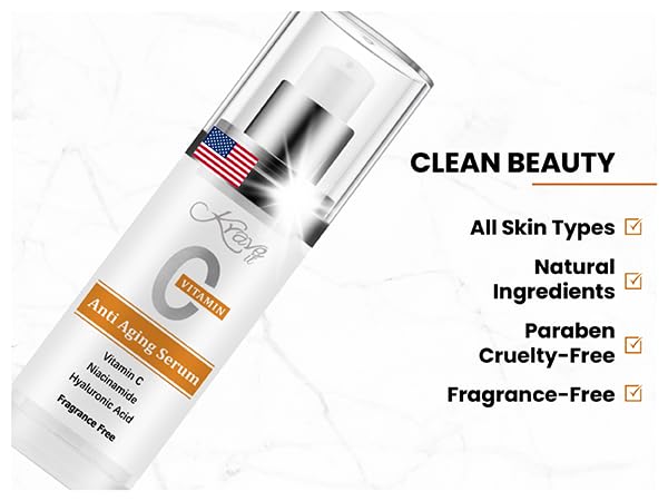 KRAVE IT Face Serum Vitamin C – 20% L-Ascorbic Acid, Niacinamide & Hyaluronic Acid | Brightening, Hydration, Even Tone | Fragrance-Free, 1 Fl Oz