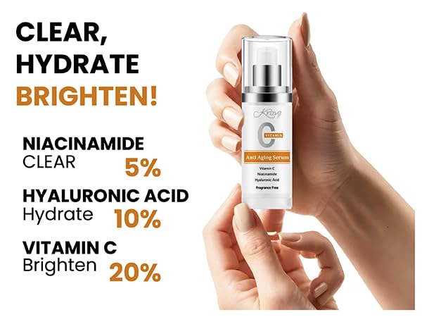 KRAVE IT Face Serum Vitamin C – 20% L-Ascorbic Acid, Niacinamide & Hyaluronic Acid | Brightening, Hydration, Even Tone | Fragrance-Free, 1 Fl Oz