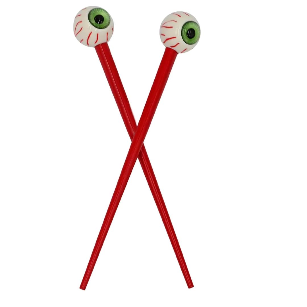 Kreepsville 666 Creepy Green Eye Ball Hair Sticks – Red, 1 Count, Gothic Hair Accessory