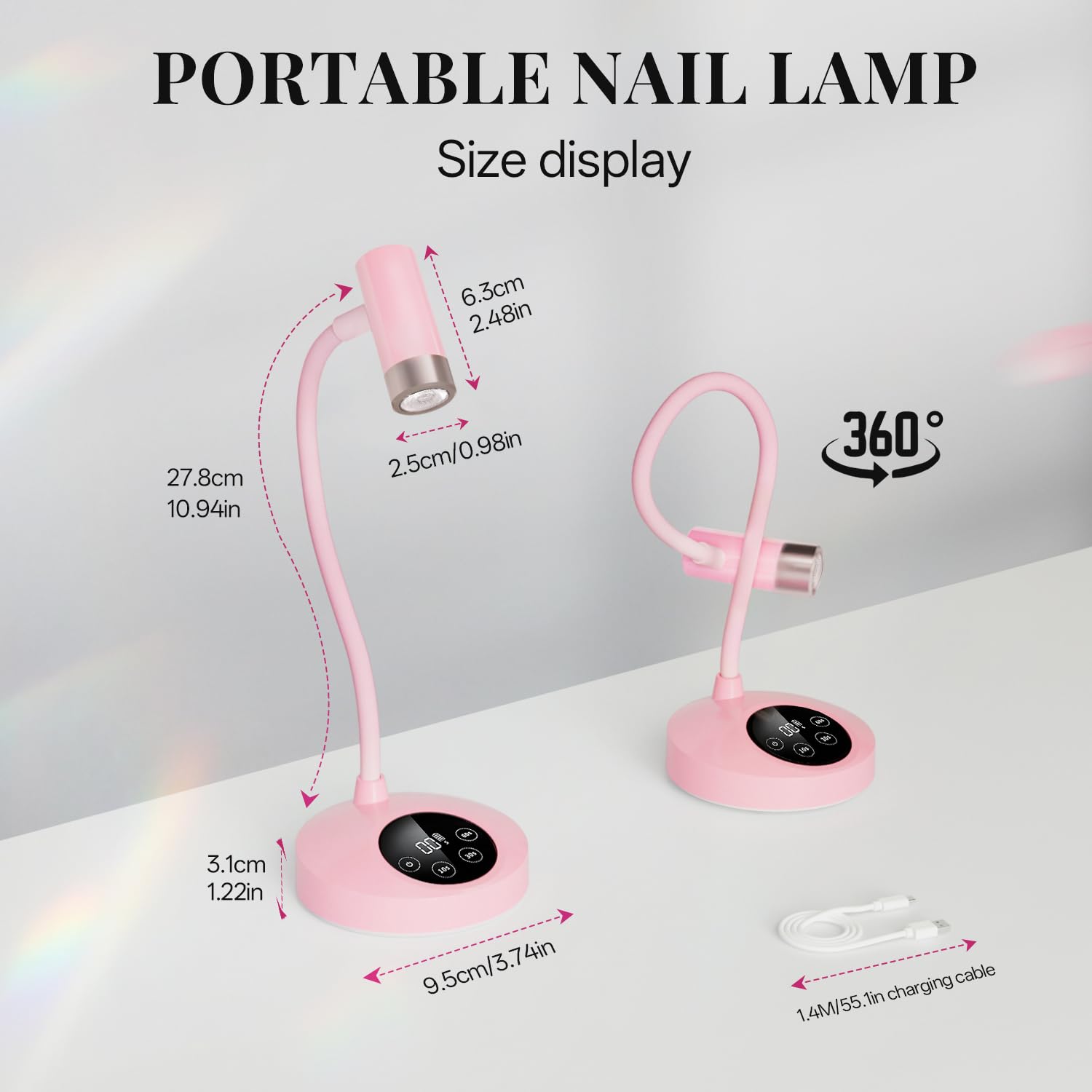 Krofaue 12W UV Nail Lamp – Auto-Sensing Gel Nail Dryer with 4 Timers & Rechargeable USB-C