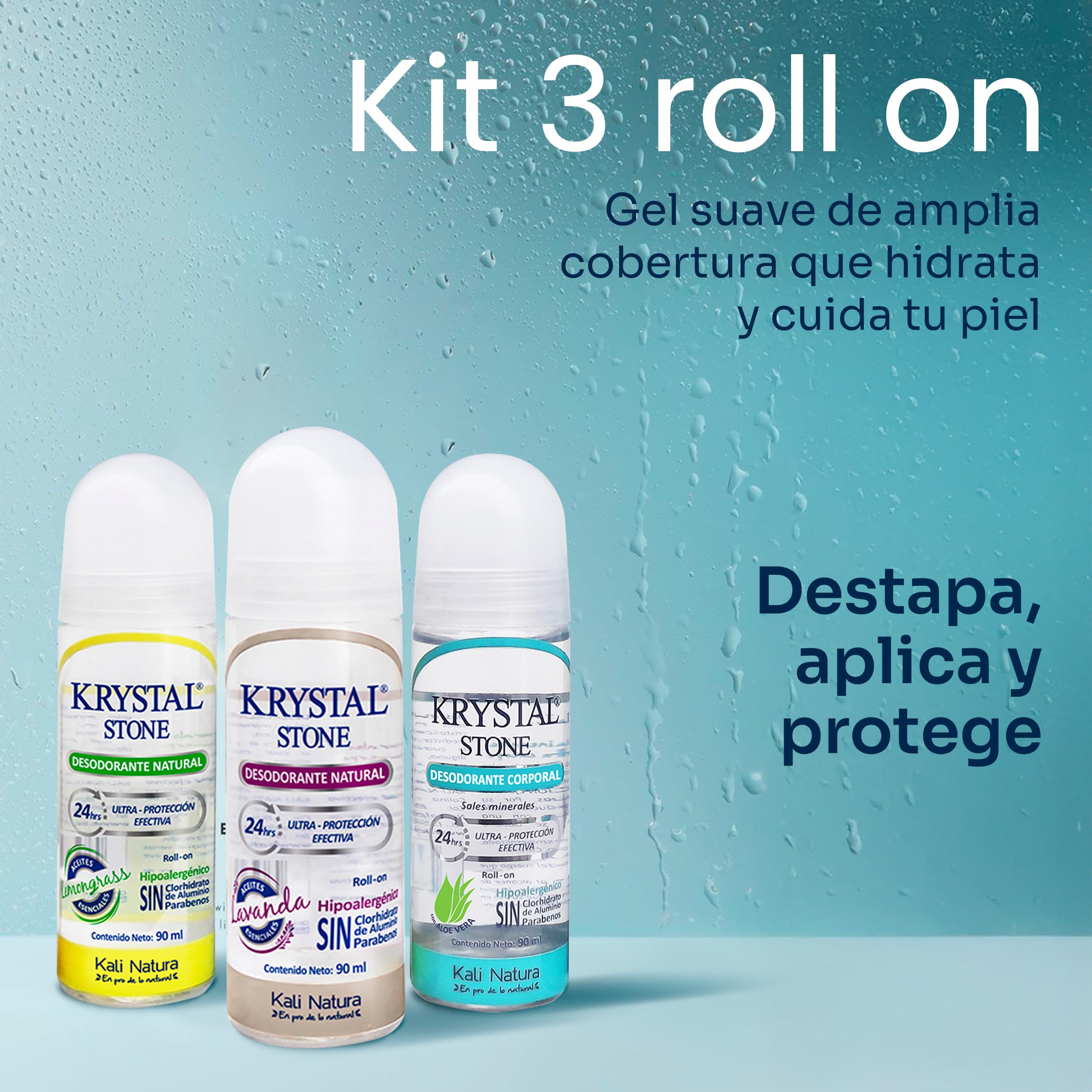 KRYSTAL STONE Deodorant 3-Pack Roll-On – Aloe Vera, Essential Oils, Vegan & Cruelty-Free