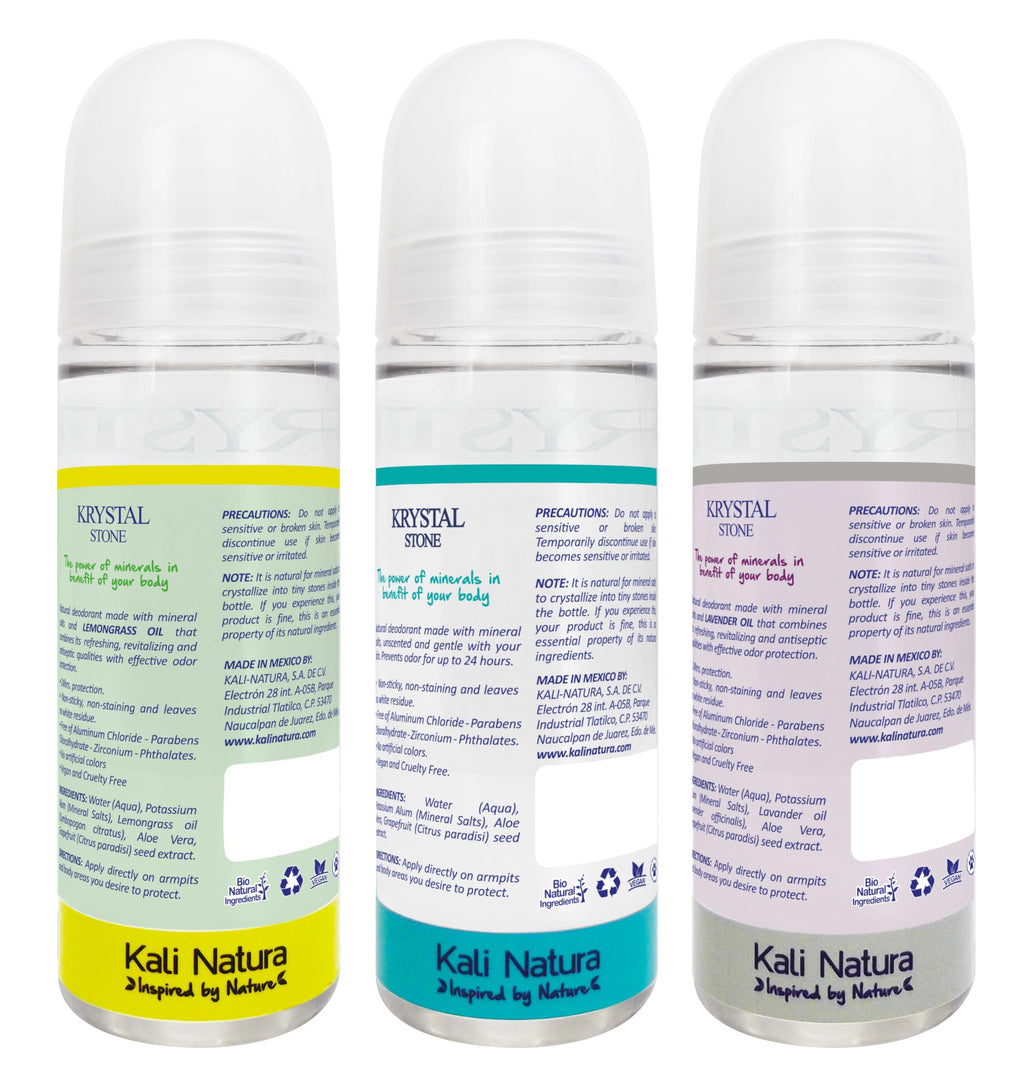 KRYSTAL STONE Deodorant 3-Pack Roll-On – Aloe Vera, Essential Oils, Vegan & Cruelty-Free