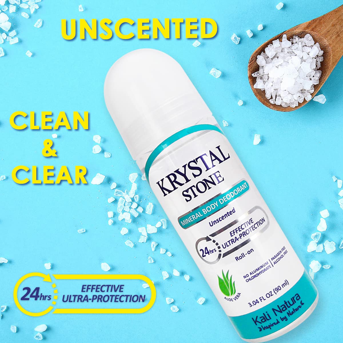 KRYSTAL STONE Deodorant 3-Pack Roll-On – Aloe Vera, Essential Oils, Vegan & Cruelty-Free