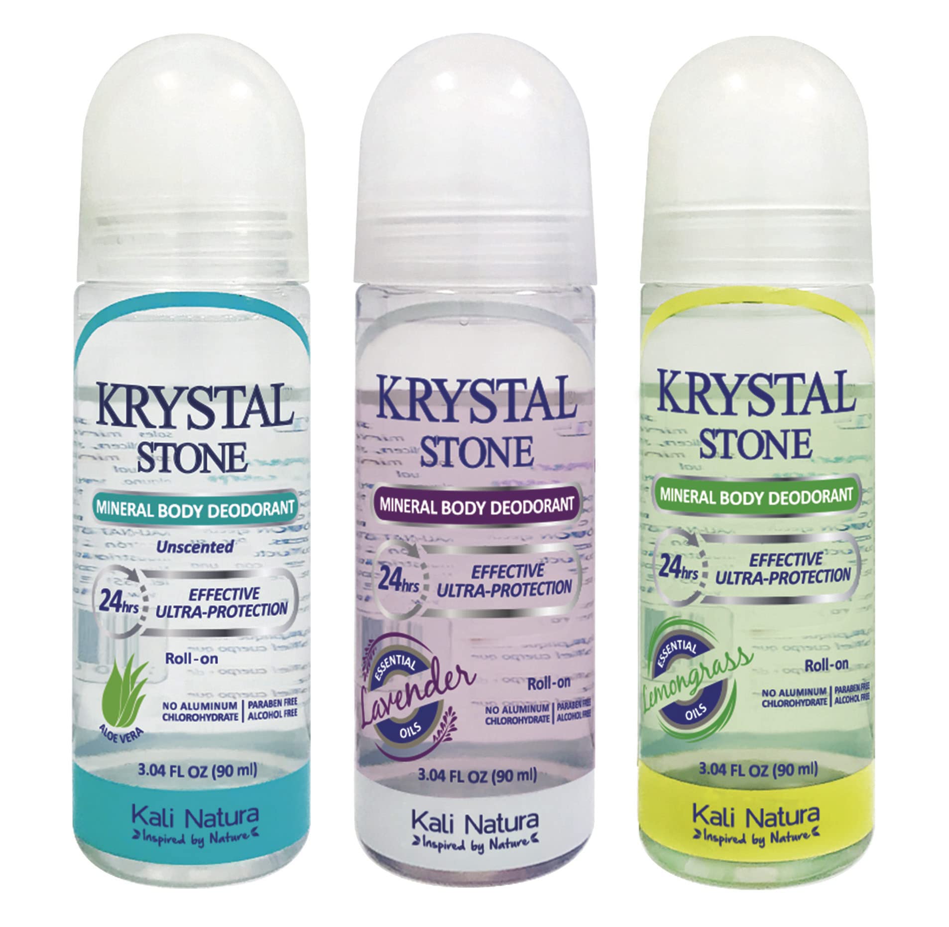 KRYSTAL STONE Deodorant 3-Pack Roll-On – Aloe Vera, Essential Oils, Vegan & Cruelty-Free