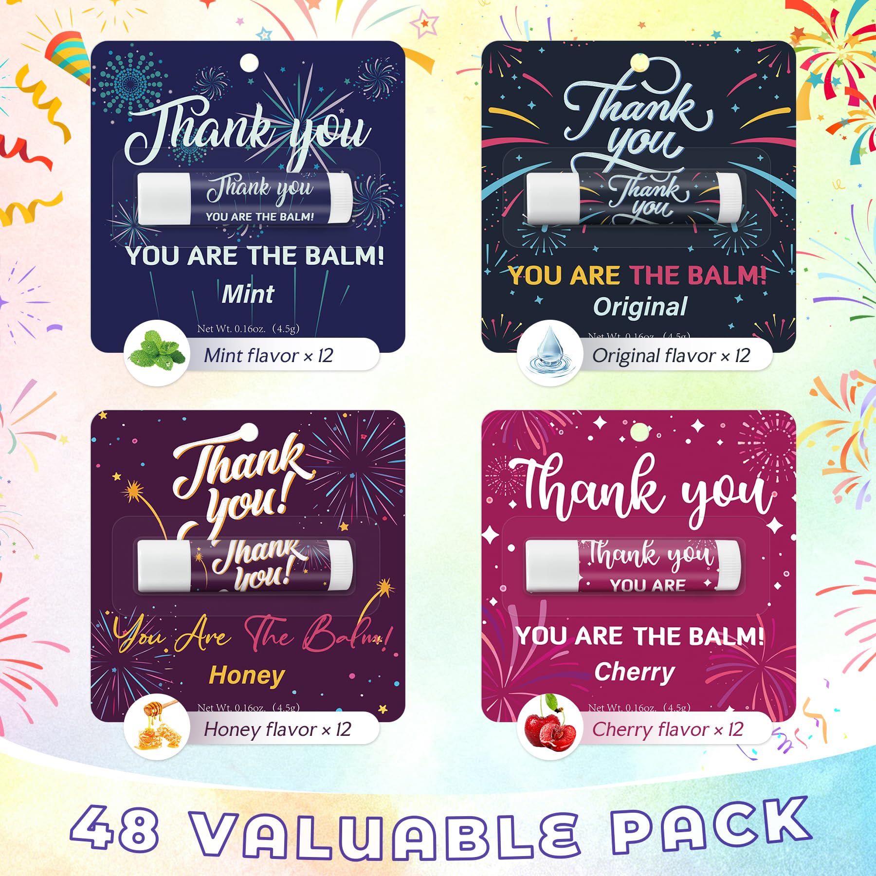 Kuabiz 48-Pack Lip Balm Gifts for Staff – Original, Mint, Honey & Cherry