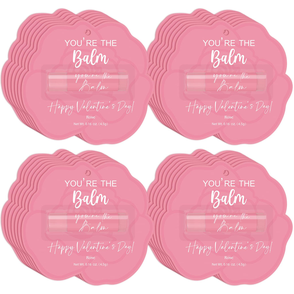 Kuabiz 30 Pcs Valentines Day Lip Balm Bulk – Galentines Day Party Favors, Light Rose