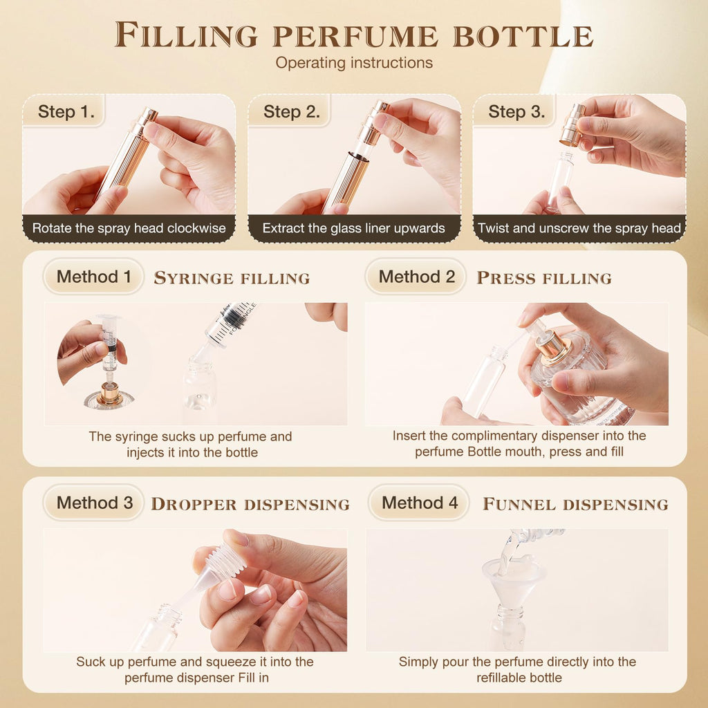 Kuangre 10ml Perfume Atomizer — Refillable Glass Mini Bottle, Portable 0.34oz (Gold)