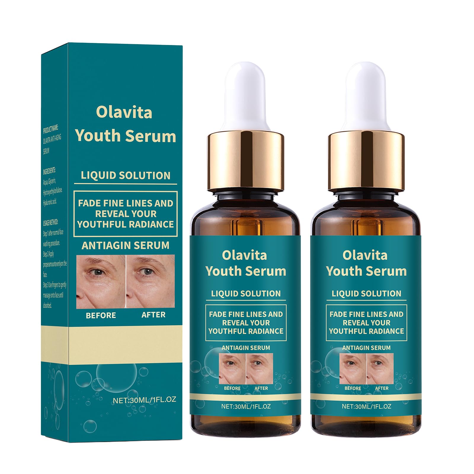 KUKSY Olavita Liquid Solution Anti Aging Serum – Firming, Hydration & Fine Line Reduction (Green, 2pcs)