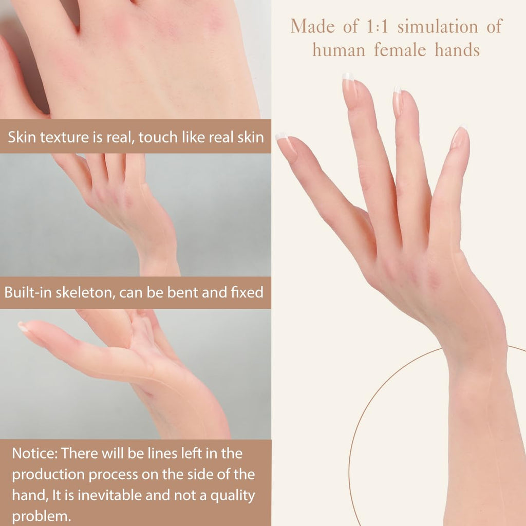 KUMIHO Realistic Silicone Female Hand Model with Skeleton – Right Hand, Nude