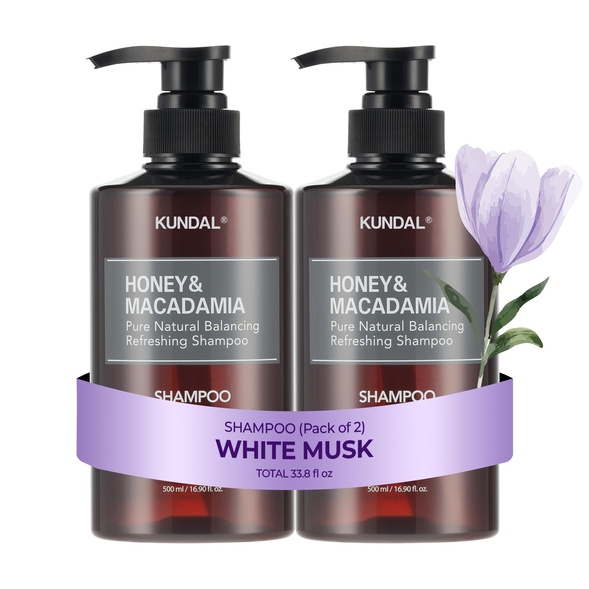 KUNDAL Honey & Macadamia Natural Shampoo with Argan Oil – White Musk, SLS-Free, Paraben & Sulfate Free, 16.9 fl oz x2 | Stocking Stuffers