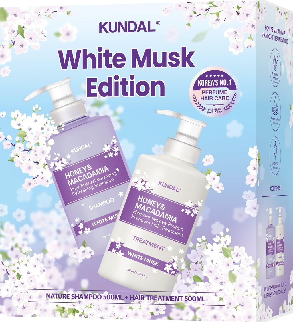 KUNDAL Honey & Macadamia White Musk Natural Balancing Shampoo & Treatment – 500ml (Pack of 2) | Moisture, Smoothing & Gift-Ready