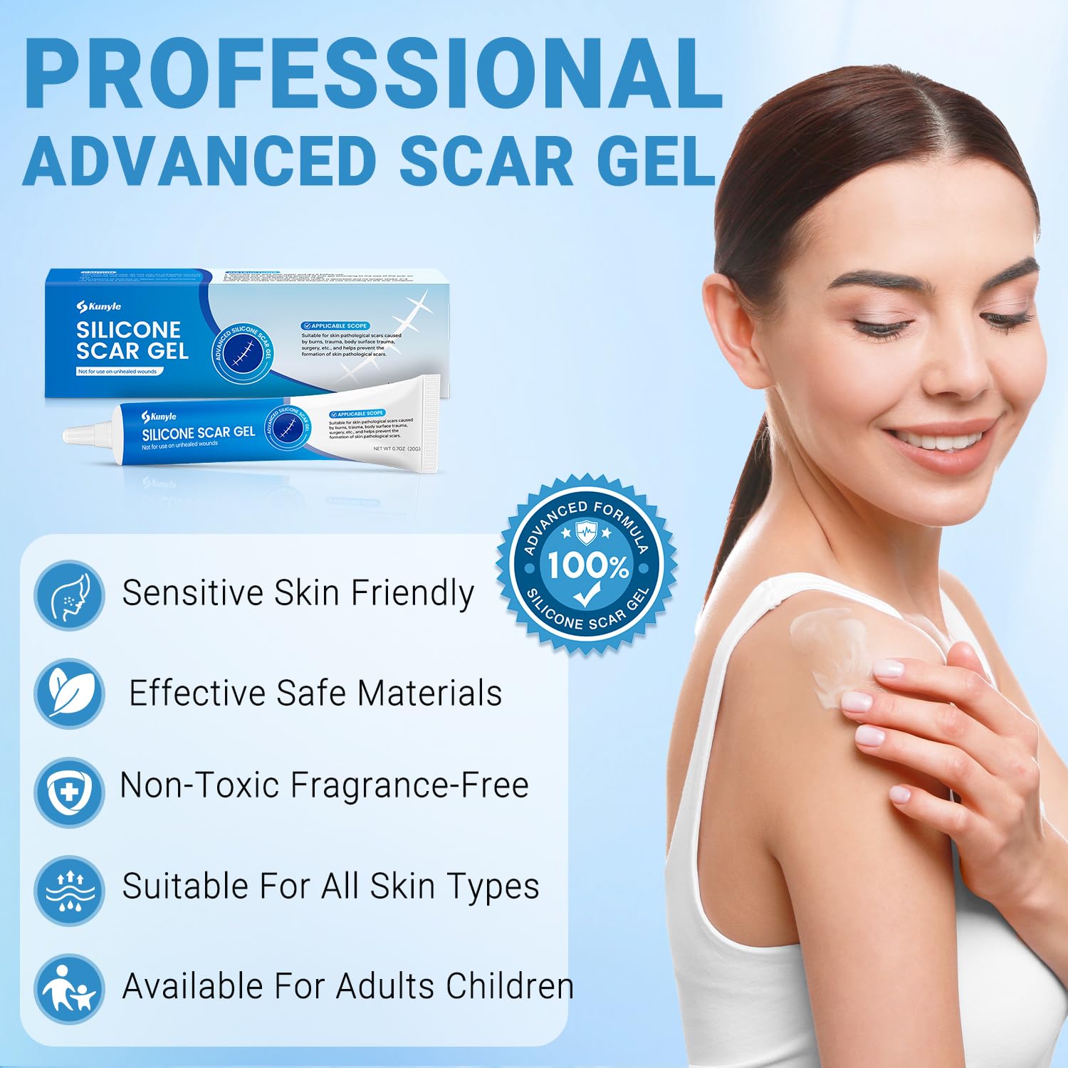 Kunyle Silicone Scar Gel 0.70oz — Advanced Scar Cream for Surgical Scars, Stretch Marks & Keloids