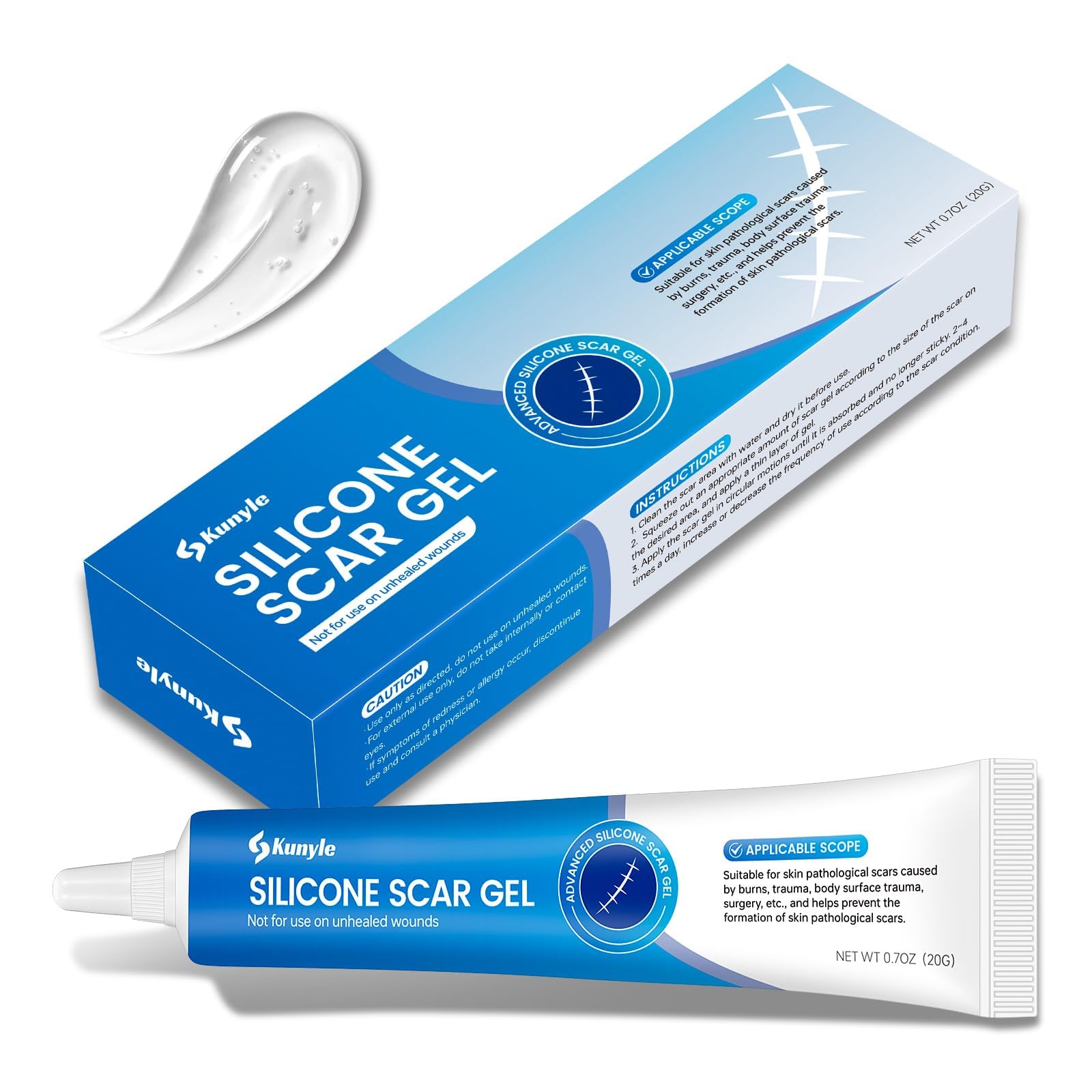 Kunyle Silicone Scar Gel 0.70oz — Advanced Scar Cream for Surgical Scars, Stretch Marks & Keloids
