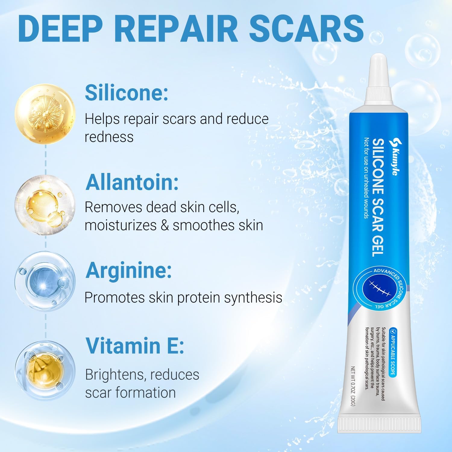 Kunyle Silicone Scar Gel 0.70oz — Advanced Scar Cream for Surgical Scars, Stretch Marks & Keloids