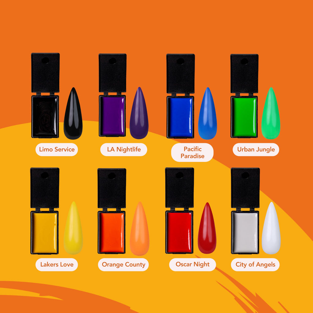 KUPA KULR Solid Cream Gel Nail Polish – LA Confidential Collection, 8 Bold Colors + 1 Brush