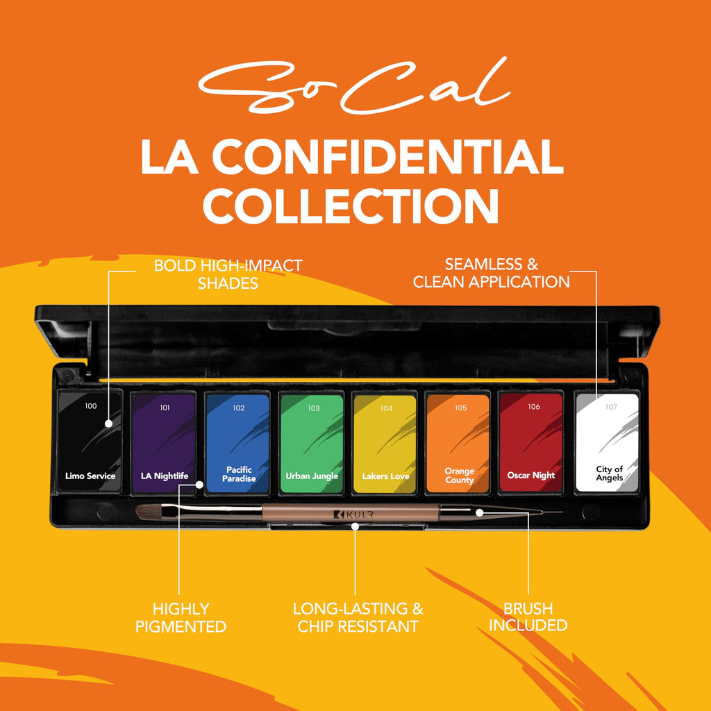 KUPA KULR Solid Cream Gel Nail Polish – LA Confidential Collection, 8 Bold Colors + 1 Brush