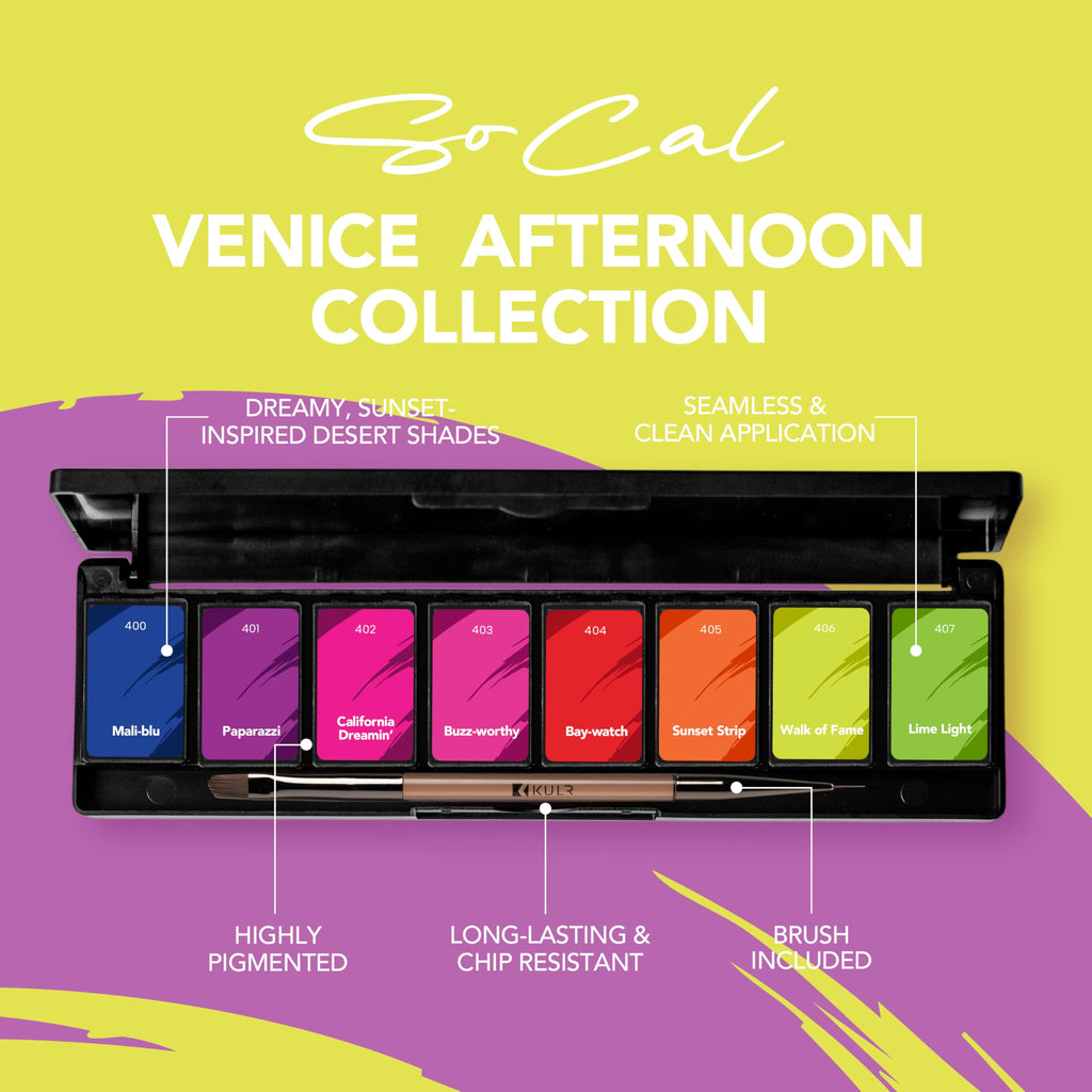 KUPA KULR Solid Cream Gel Nail Polish Venice Afternoon Collection – 8 Bold Colors + Brush