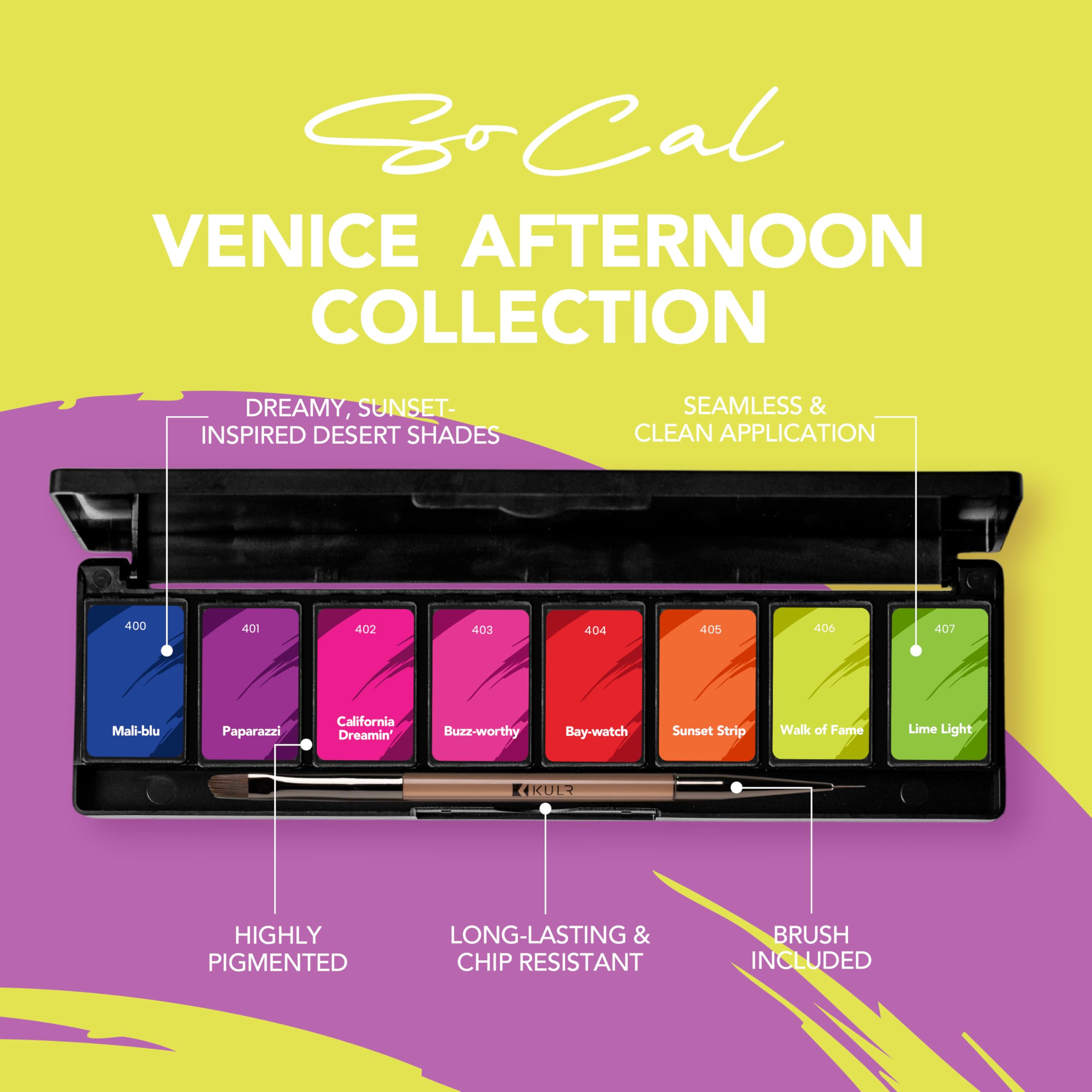 KUPA KULR Solid Cream Gel Nail Polish Venice Afternoon Collection – 8 Bold Colors + Brush