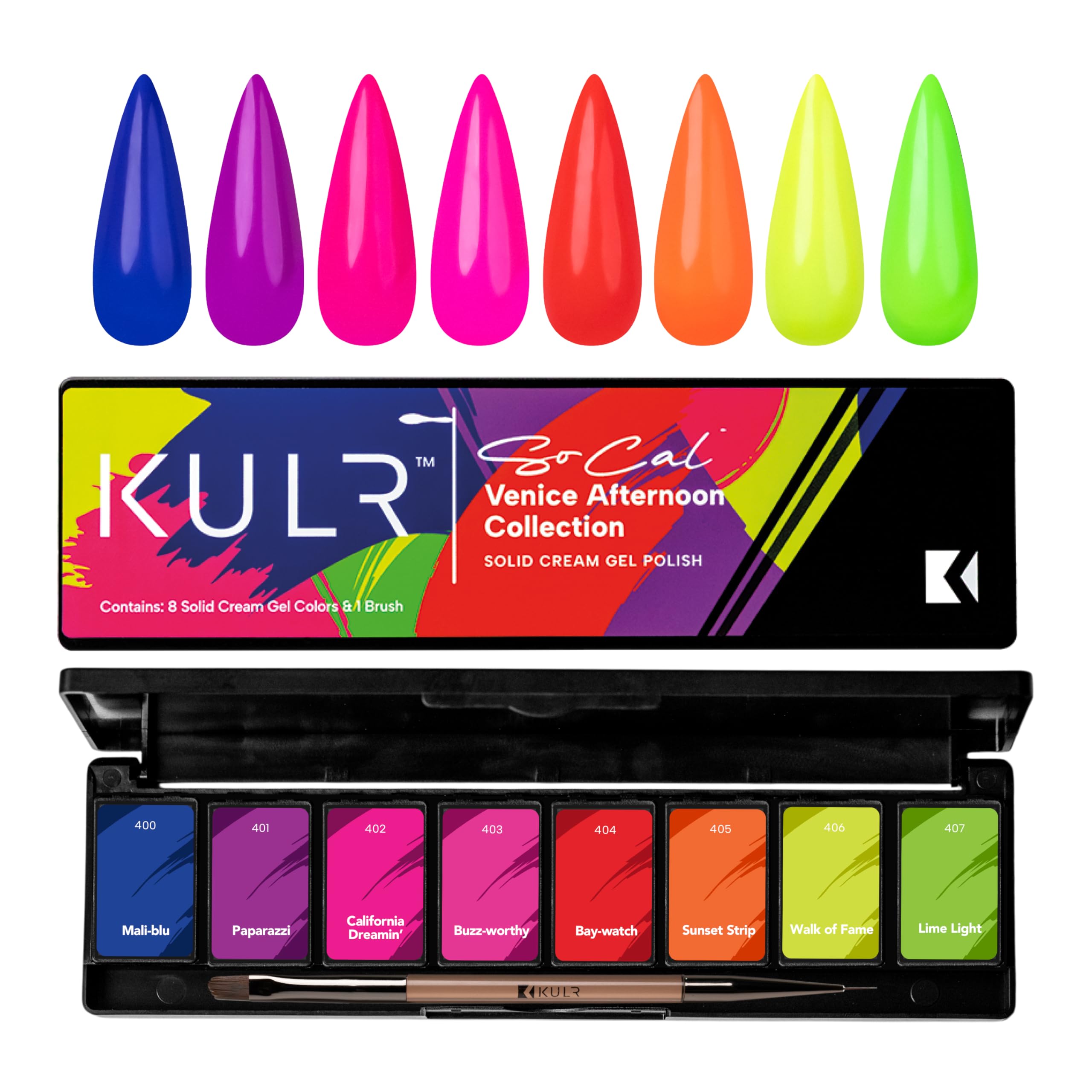 KUPA KULR Solid Cream Gel Nail Polish Venice Afternoon Collection – 8 Bold Colors + Brush
