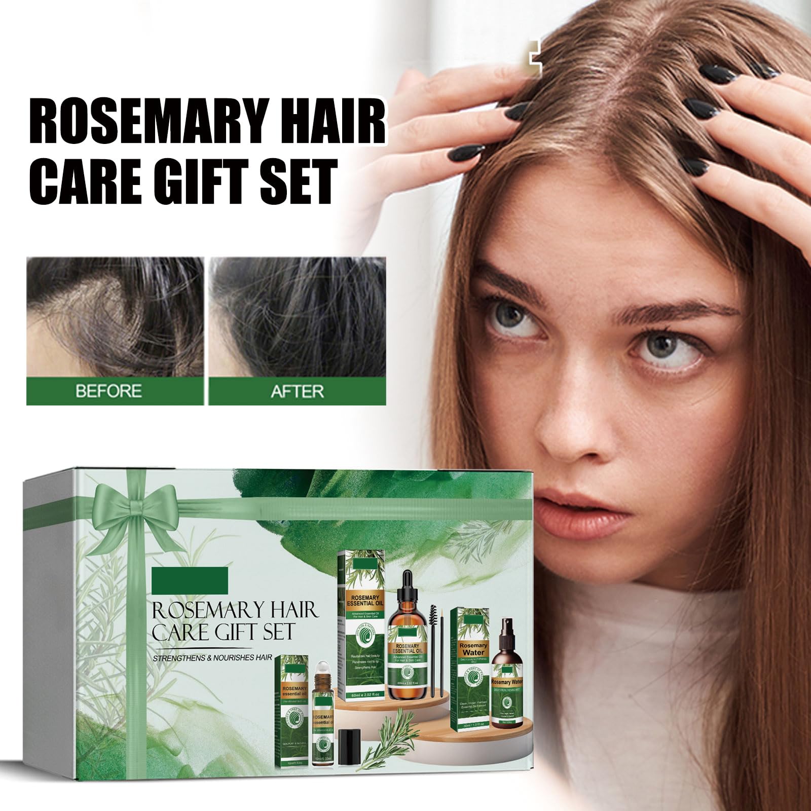 KUPOINEA Rosemary Hair Care Gift Set — Growth Oil Kit with Roller, Spray & Jojoba Oil (3.38 fl oz)