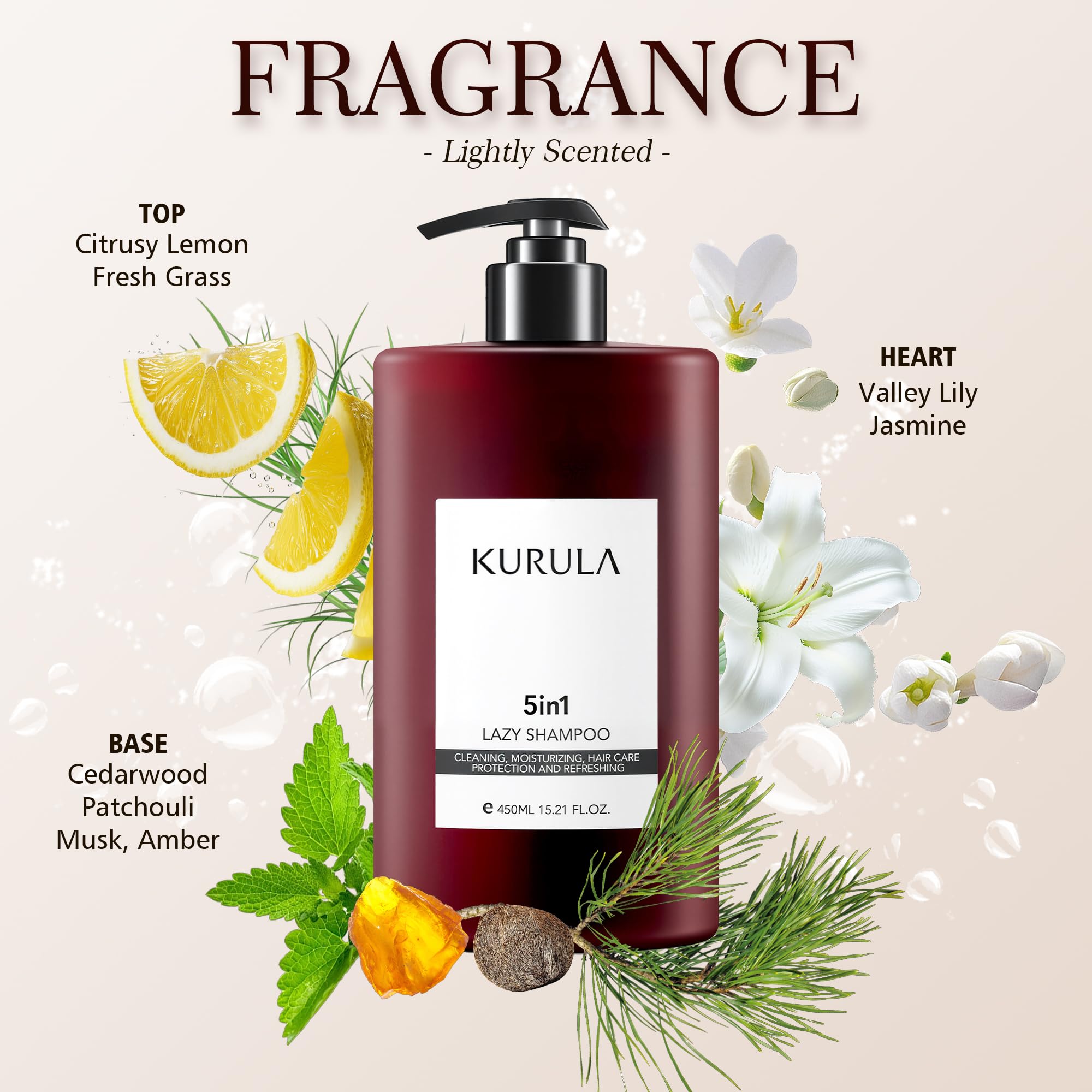 Kurula 5-in-1 Shampoo for All Hair Types | Volumizing, Moisturizing & Repairing with Camellia Oil | 15.2 oz