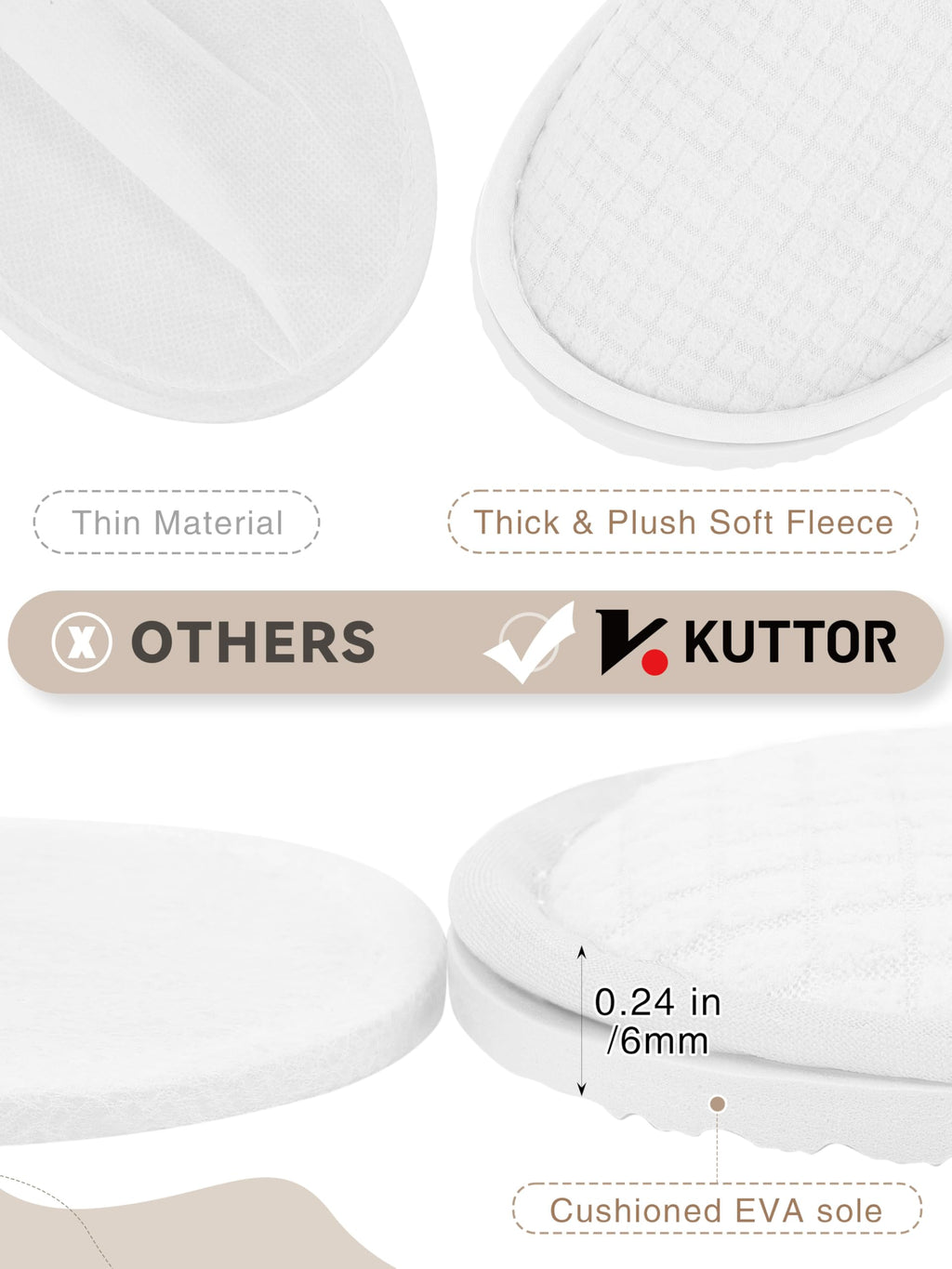 KUTTOR 12 Pair House Disposable Slippers – Washable, Non-Slip Spa Slippers for Guests, Travel & Hospitality