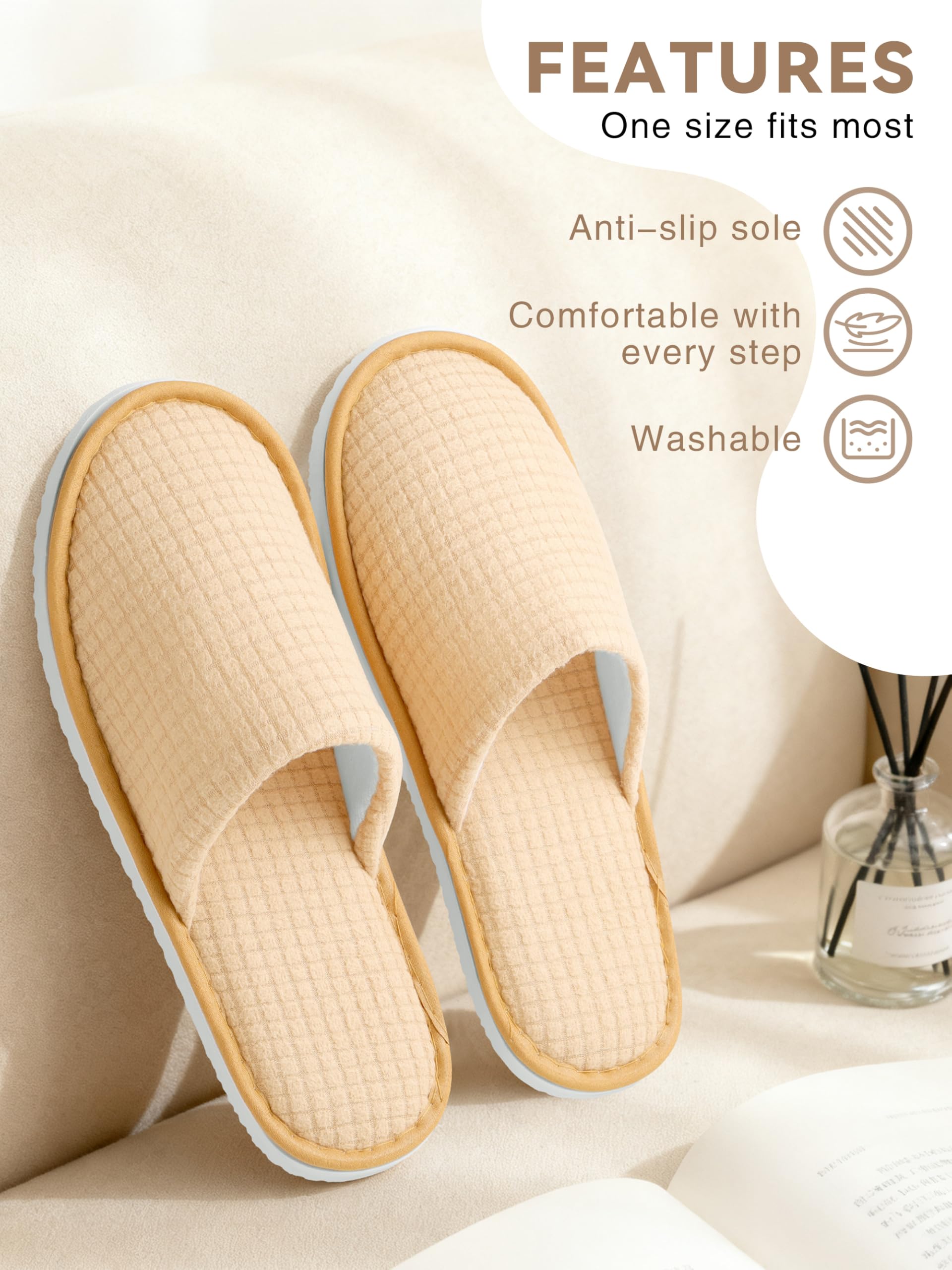 KUTTOR 12 Pair House Disposable Slippers – Washable, Non-Slip Spa Slippers for Guests, Travel & Hospitality