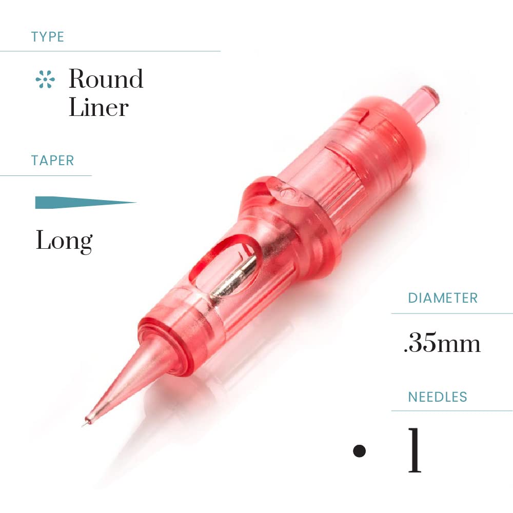 Kwadron Optima Professional Permanent Makeup Cartridge – 1 Round Liner, 0.35mm Long Taper, Box of 20