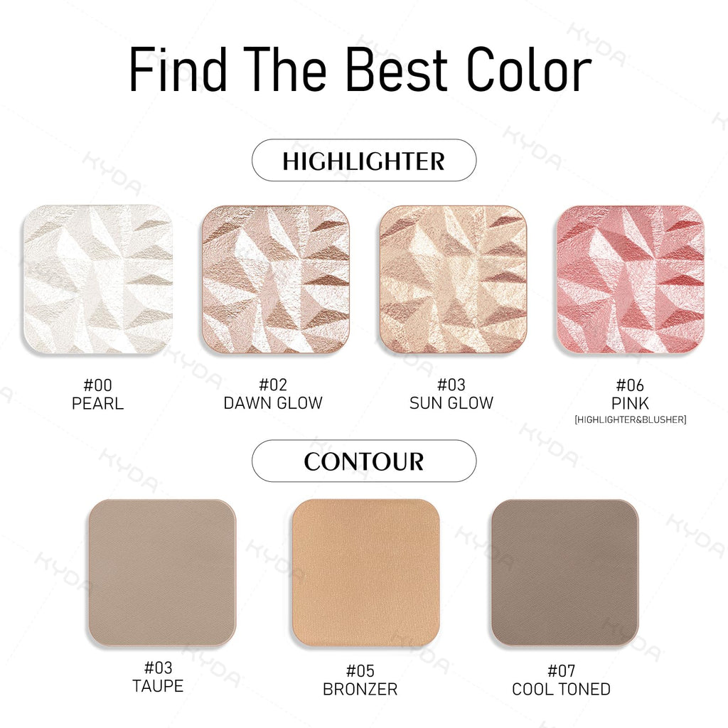 KYDA Baked Highlighter Contour Palette – Champagne Glow & Cool Tone Contour