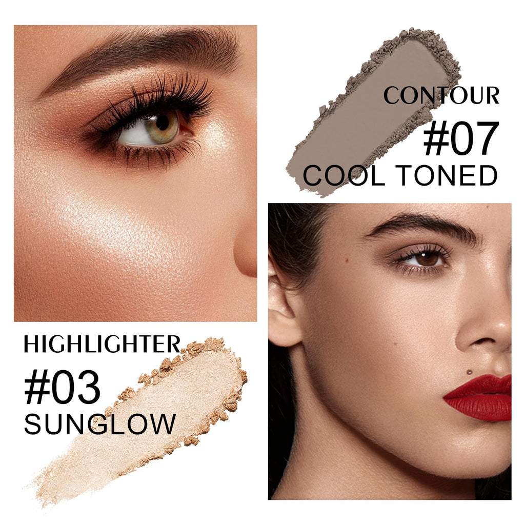 KYDA Baked Highlighter Contour Palette – Champagne Glow & Cool Tone Contour
