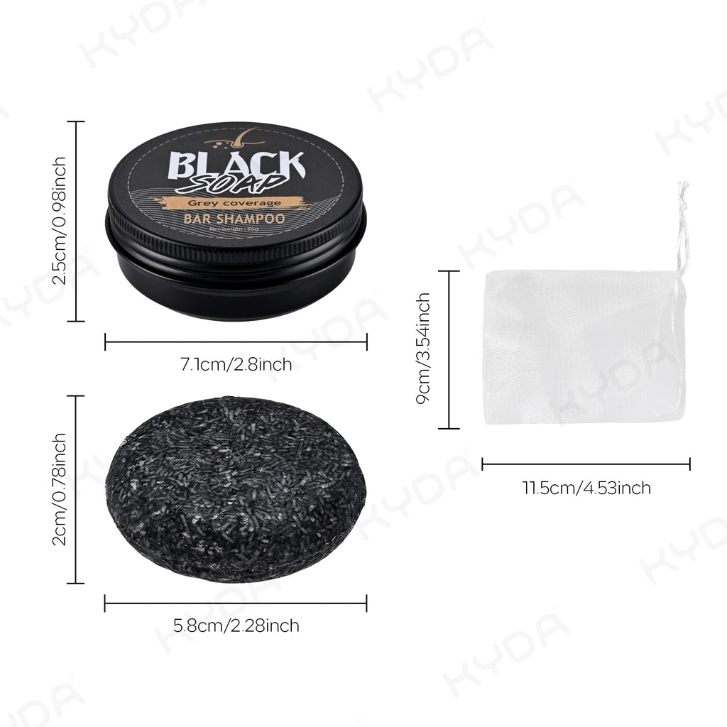 KYDA 3-Pack Gray Hair Reverse Bar Soap – Black Shampoo Bar for Darkening, Deep Clean & Nourish Scalp