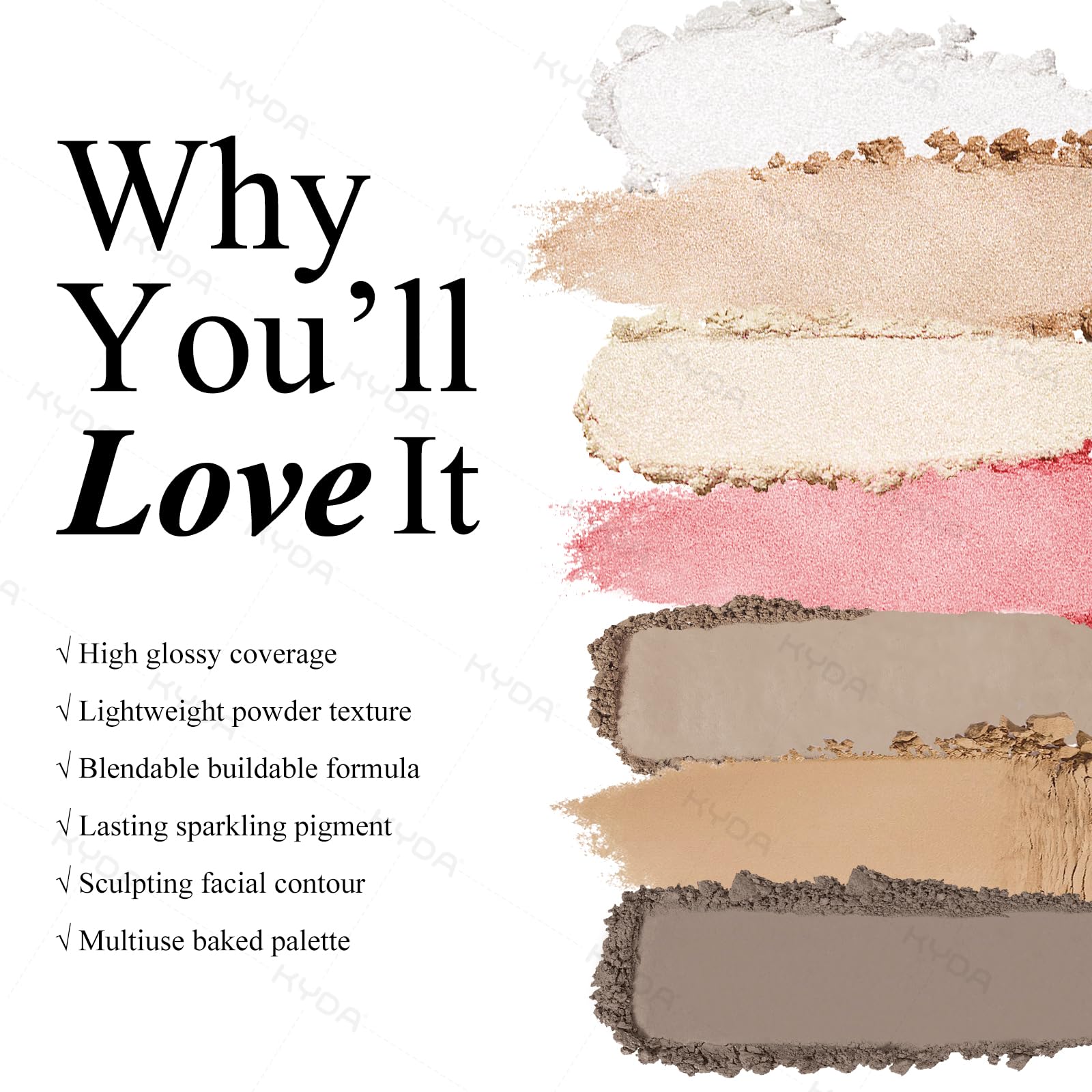 KYDA Baked Highlighter Contour Palette – Champagne Glow & Cool Tone Contour