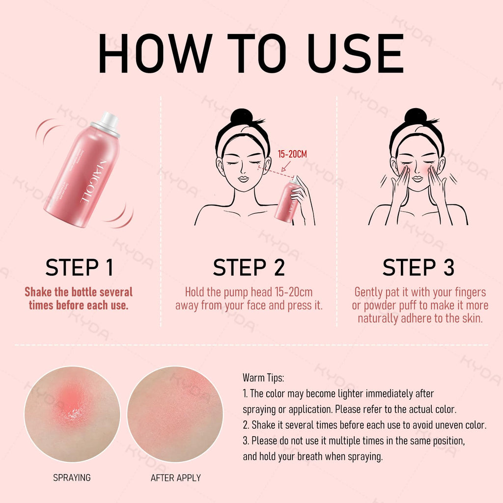 KYDA Liquid Blush Spray Natural Pink | Buildable Dewy Glow, 1.69 fl oz