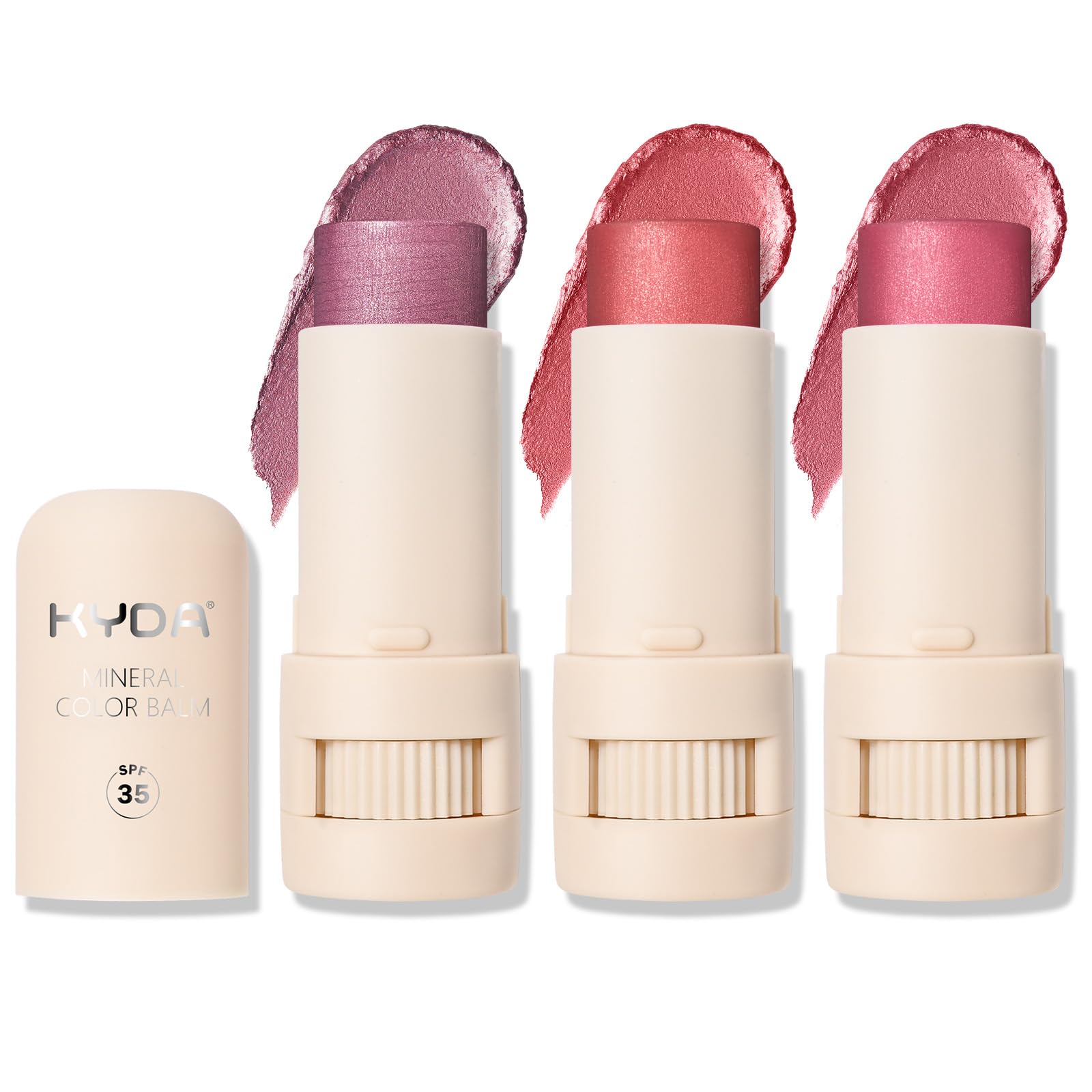 KYDA 3 Colors Mineral Color Balm SPF 35 – Buildable Shimmer for Lips & Cheeks