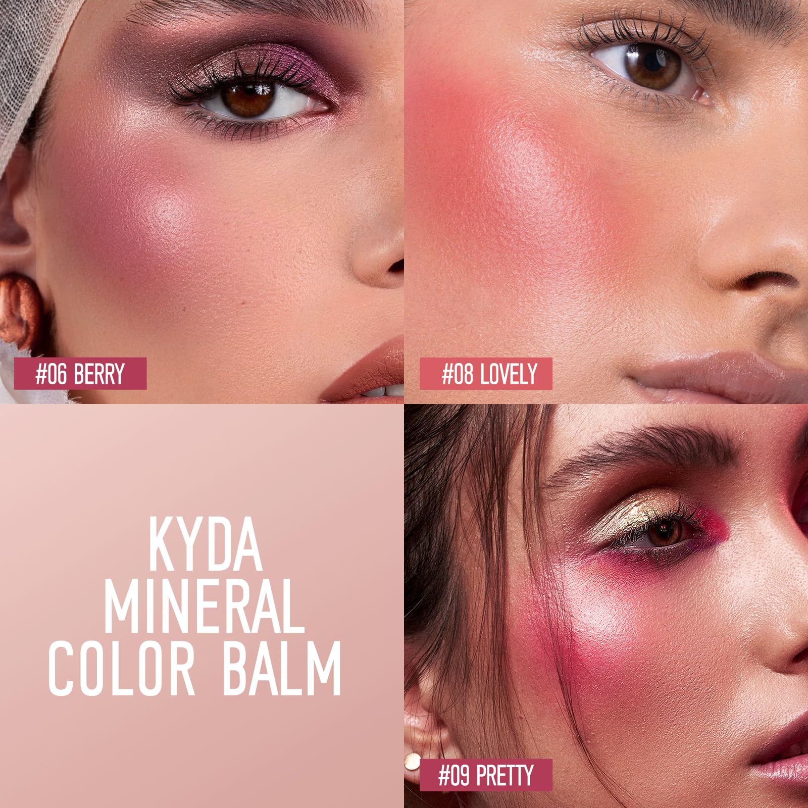 KYDA 3 Colors Mineral Color Balm SPF 35 – Buildable Shimmer for Lips & Cheeks