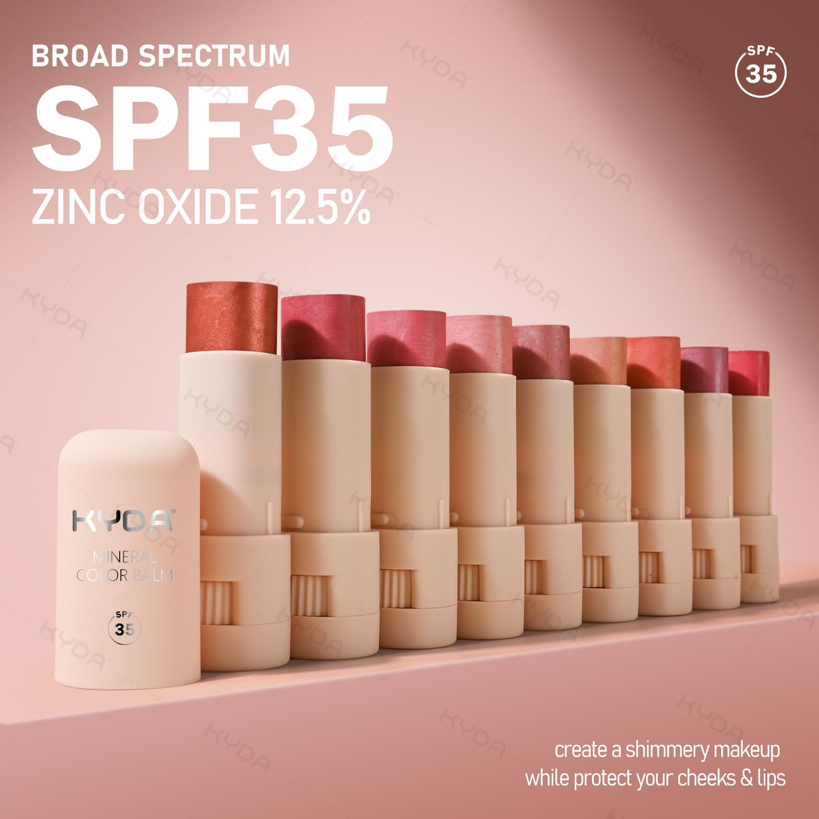 KYDA 3 Colors Mineral Color Balm SPF 35 – Buildable Shimmer for Lips & Cheeks