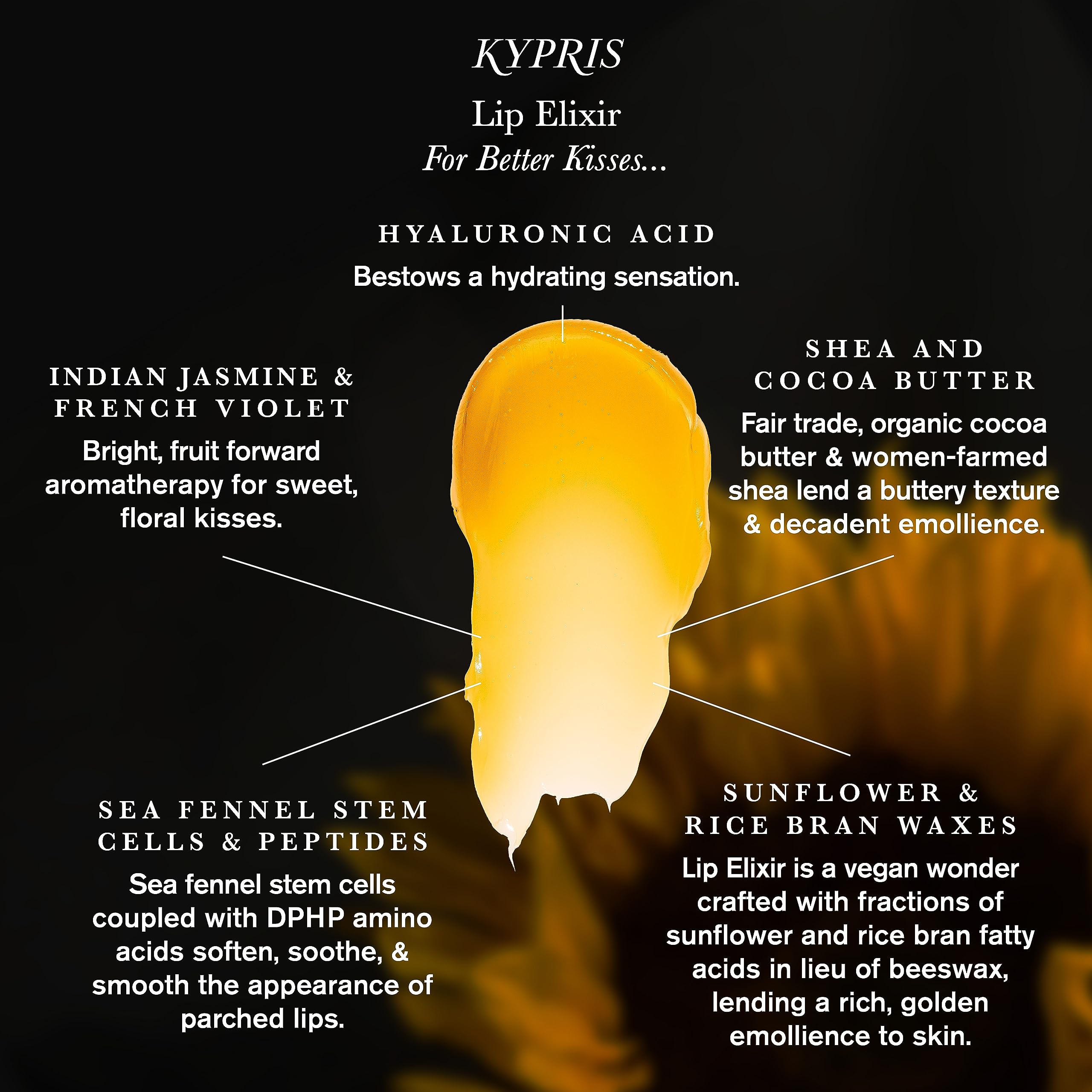 KYPRIS Lip Elixir Balm – Softening Hyaluronic Acid Lip Treatment with Jasmine & Shea (0.17 oz / 5 g)