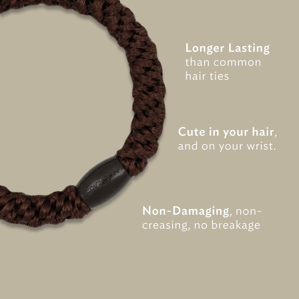 L. Erickson Brown Hair Ties for Thick Hair – 8 Pack, Metallic Bronze, No-Crease, Strong Hold