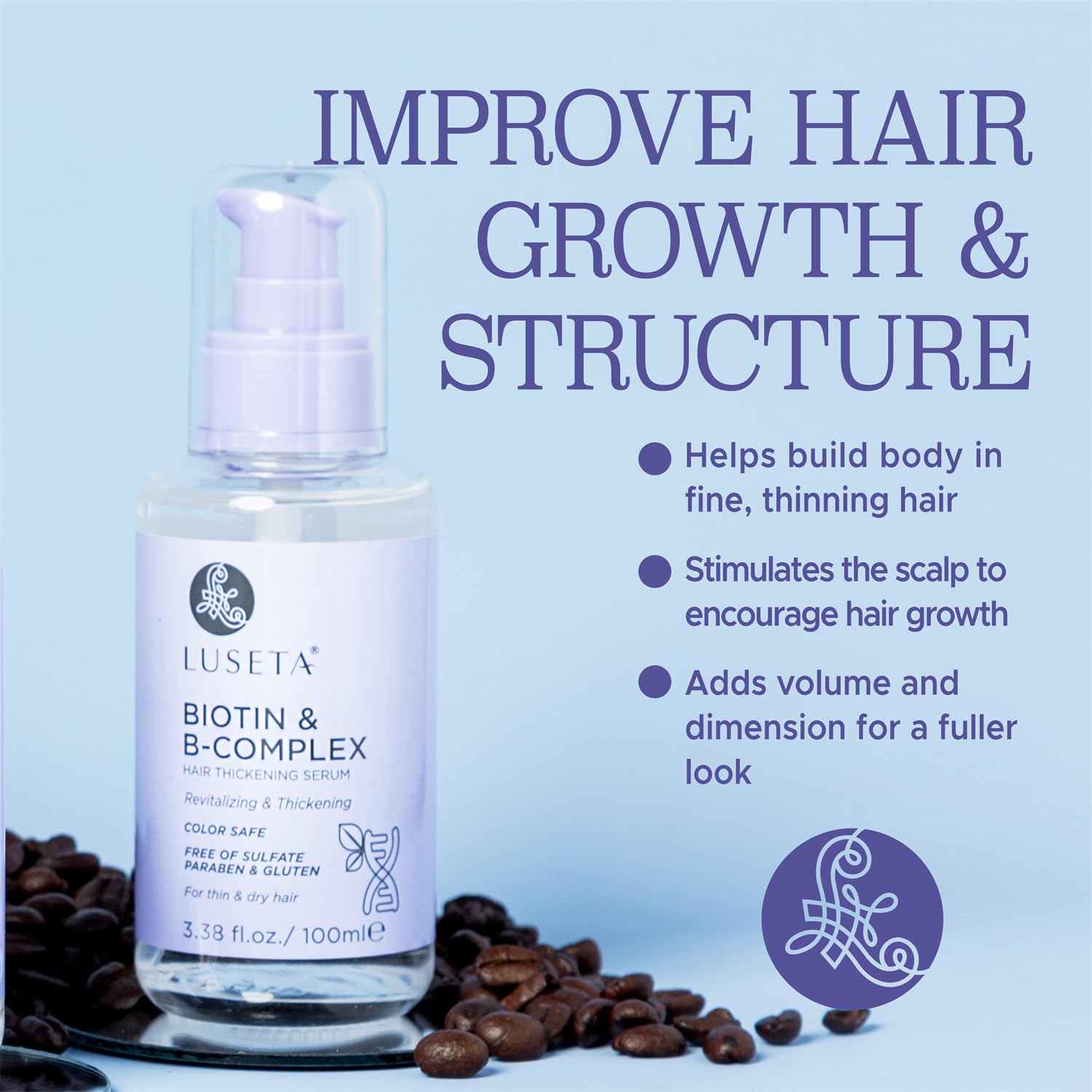 L LUSETA Biotin B-Complex Hair Oil – Thickening & Strengthening for Thin, Dry Hair | 3.38 oz