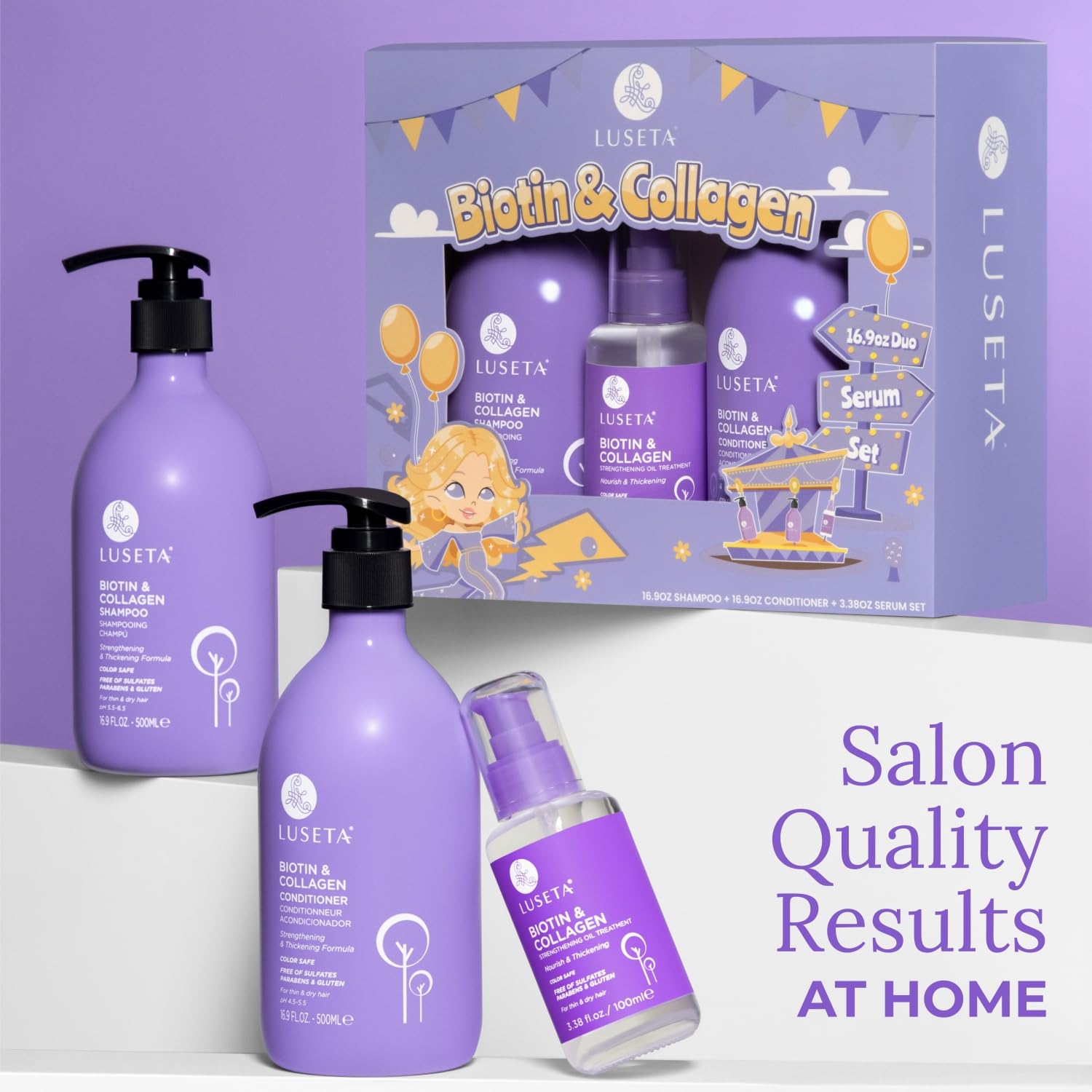 Luseta Biotin Trio Hair Care Set – Moisturizing Shampoo, Conditioner & Serum for Thinning Hair