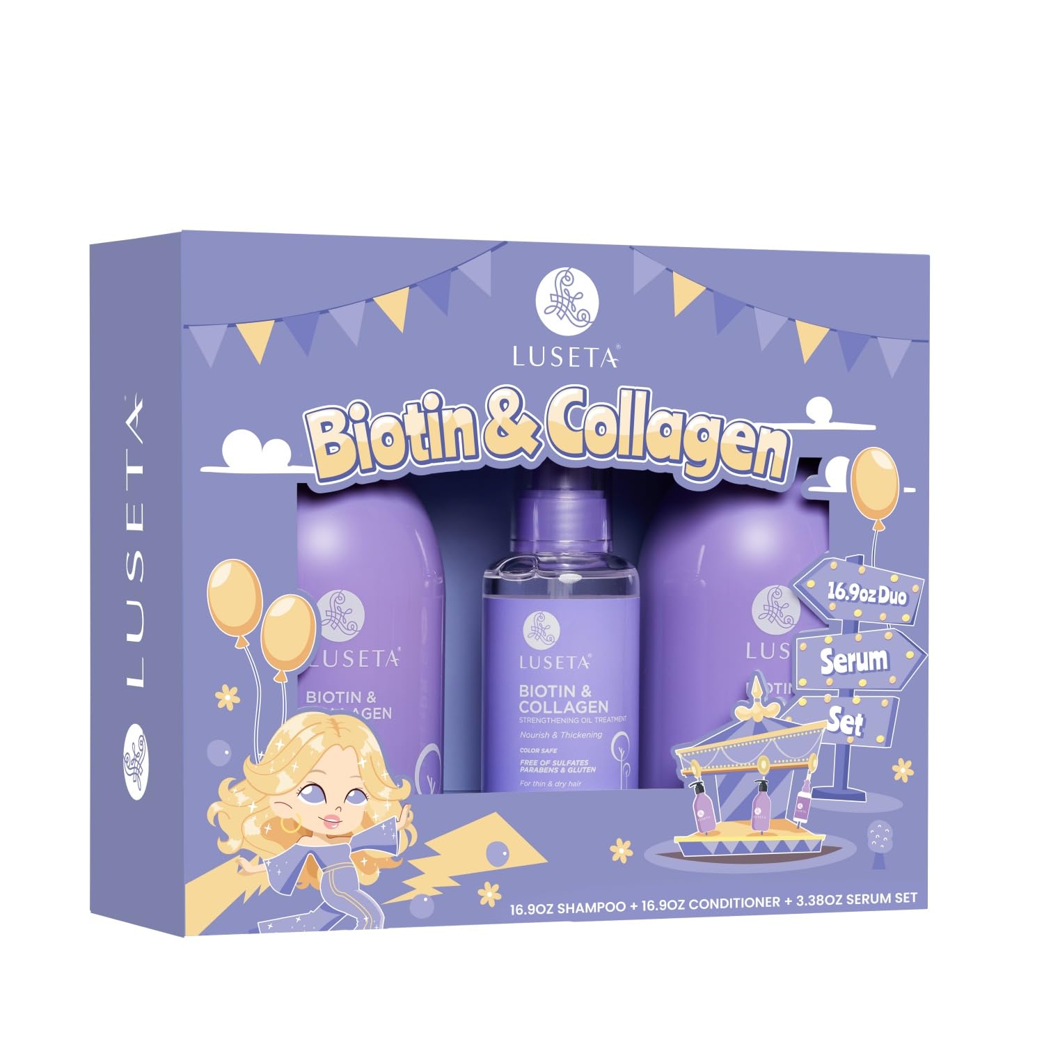 Luseta Biotin Trio Hair Care Set – Moisturizing Shampoo, Conditioner & Serum for Thinning Hair