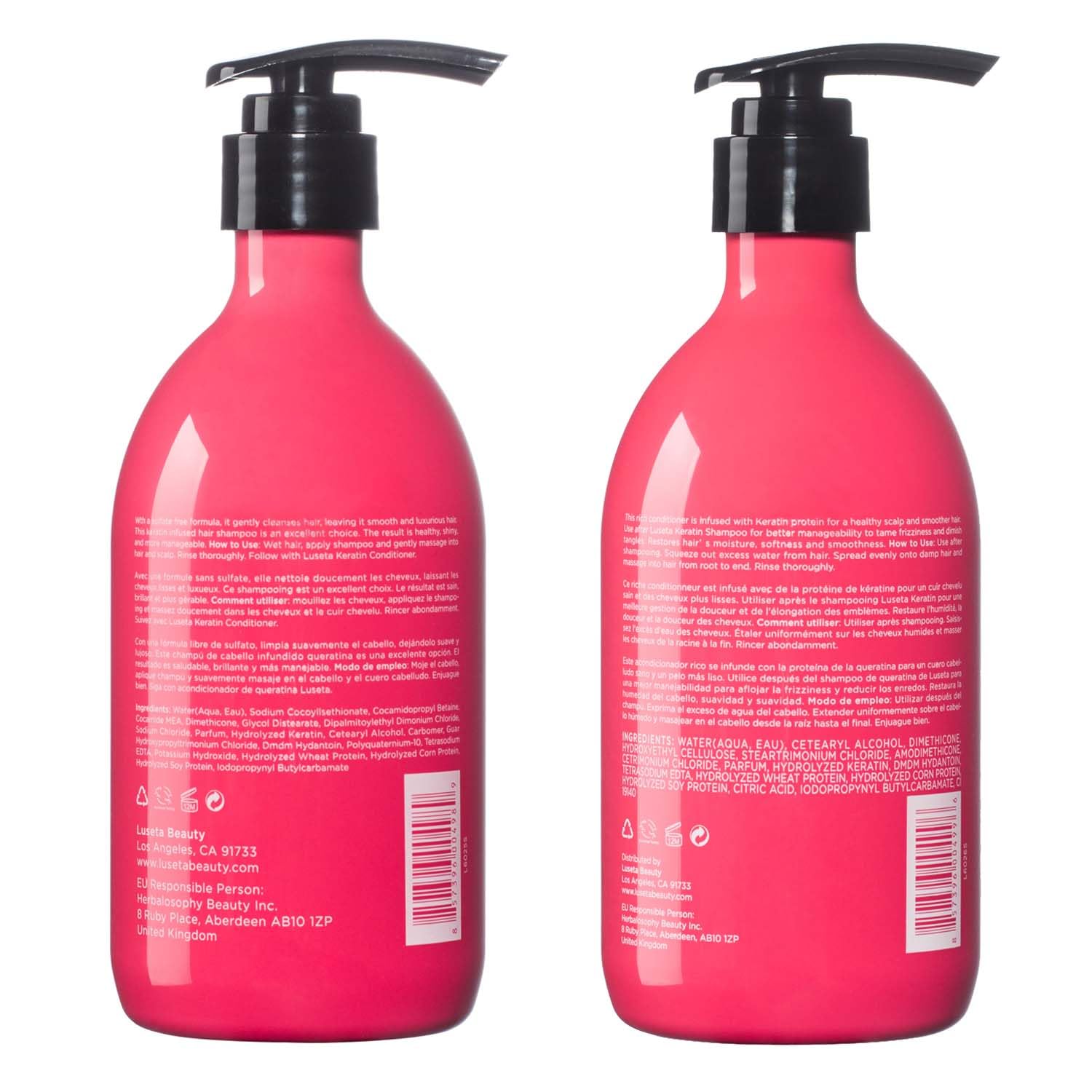 L LUSETA Keratin Shampoo & Conditioner for Color-Treated Hair – Smoothing, Nourishing & Strengthening (2 x 16.9 oz)