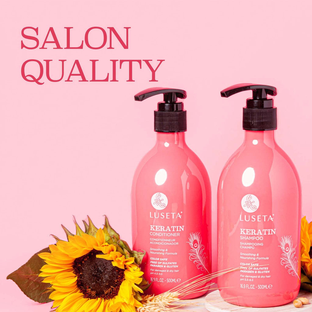 L LUSETA Keratin Shampoo & Conditioner for Color-Treated Hair – Smoothing, Nourishing & Strengthening (2 x 16.9 oz)