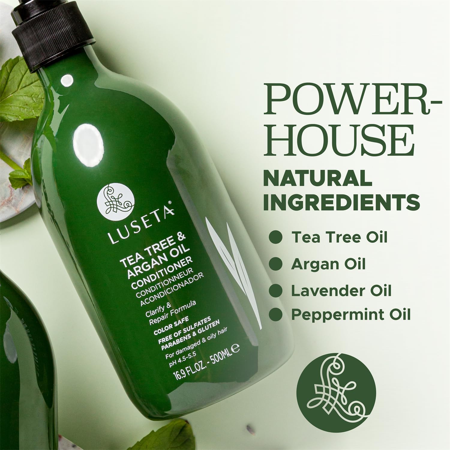 L LUSETA Tea Tree Oil Conditioner – Natural Anti-Dandruff for Dry & Damaged Hair | Sulfate Free & Color-Treated Safe 16.9oz