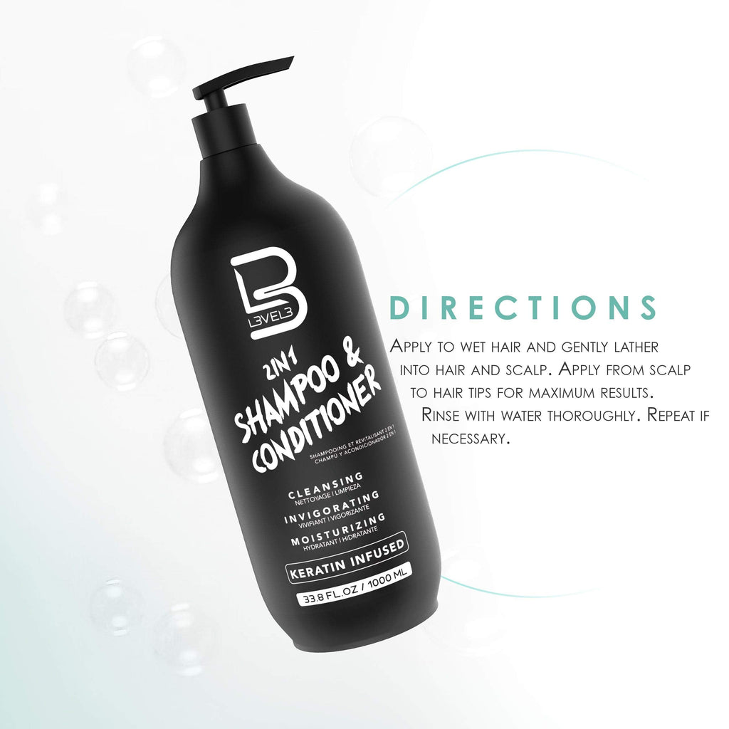 L3 Two in One Shampoo and Conditioner – Smooths and Strengthens Hair, Improves Shine, Tames Frizz – 33.8 Fl Oz