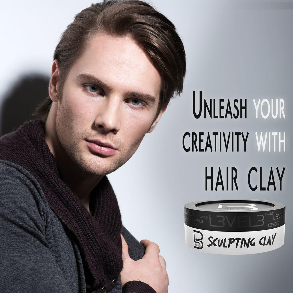 L3 Level 3 Hair Sculpting Clay - Premium Hold for Men, Long-Lasting Style