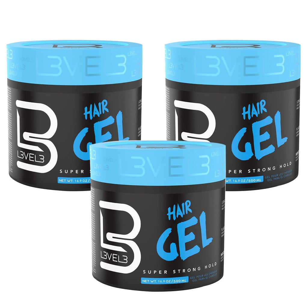 L3 Level 3 Hair Gel – Super Strong Hold, Flake-Free, Long-Lasting Shine | 3 x 500ml Bundle